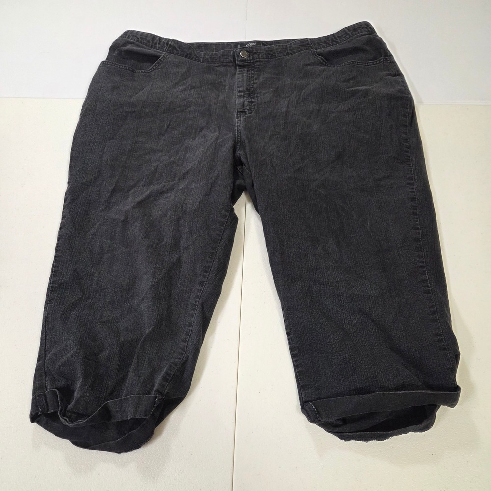 Riders by Lee Womens Black Denim Capri Pants Cuffed Mid Rise Plus Size 22W